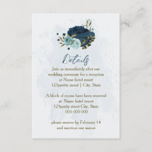 light blue navy flowers wedding details enclosure card