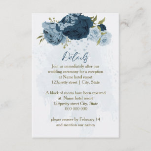 light blue navy flowers wedding details enclosure card