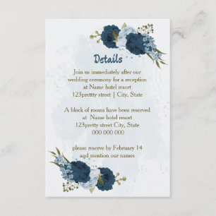 light blue navy flowers wedding details enclosure card