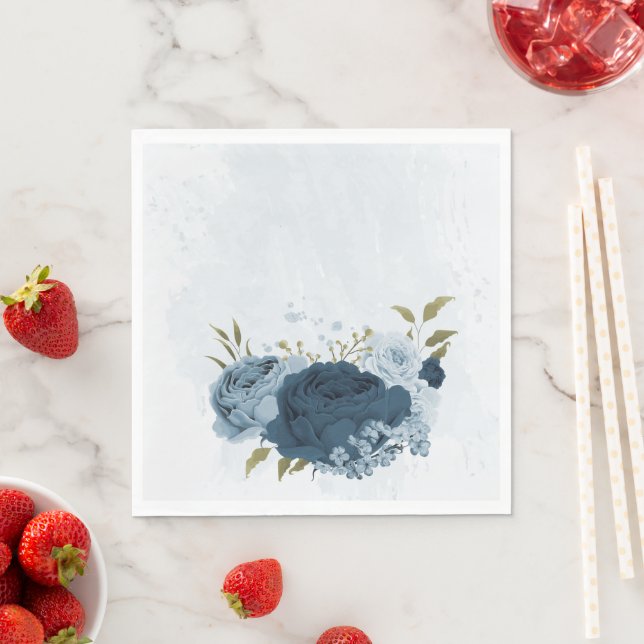light blue navy flowers wedding napkin (Insitu)