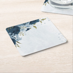 light blue navy flowers wedding square paper coaster