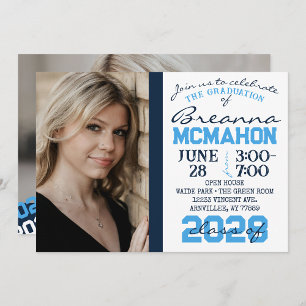 Light Blue & Navy Graduation 2 Photo Invitation