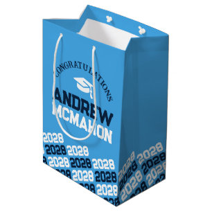 Light Blue & Navy Graduation Class Year Medium Gift Bag
