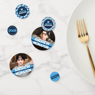 Light Blue & Navy Graduation Photo Personalised Confetti