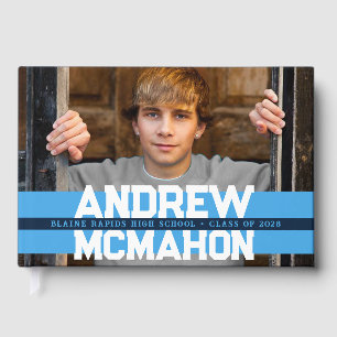 Light Blue & Navy Photo Graduation Personalised Guest Book