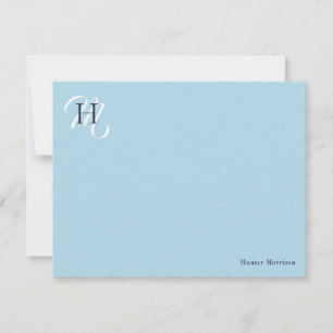 Light Blue & Navy Stacked Initials Elegant Card