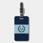 Light blue & Navy Stripe Laurel Wreath Monogram