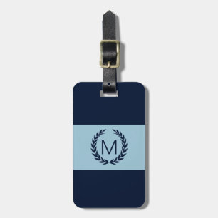 Light blue & Navy Stripe Laurel Wreath Monogram Luggage Tag