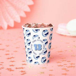light blue navy volleyballs birthday party paper paper cups