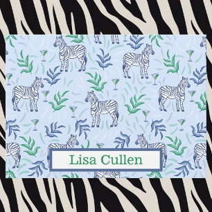 Light Blue Navy Zebra Martini Personalised  Thank You Card