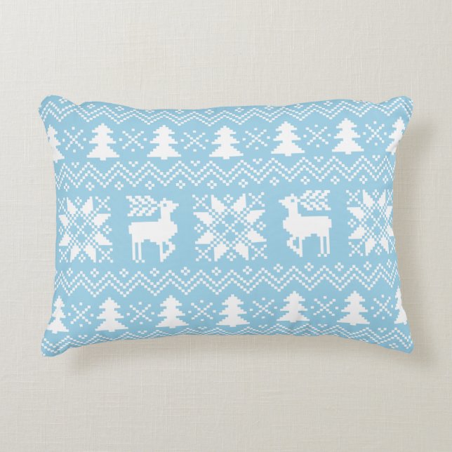 Light Blue Nordic Christmas  Winter Pattern Decorative Cushion (Front)
