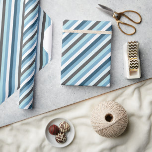 Light Blue Oblique Stripes Modern Trendy Wrapping Paper