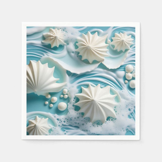 Light Blue Ocean Background with Seashells Napkin (Front)