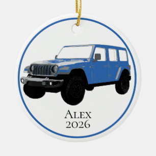 Light Blue Off-Road Utility Vehicle 7 slot grille Ceramic Tree Decoration