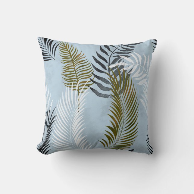 LIGHT BLUE OLIVE HAWAIIAN TROPICAL PILLOW  (Front)