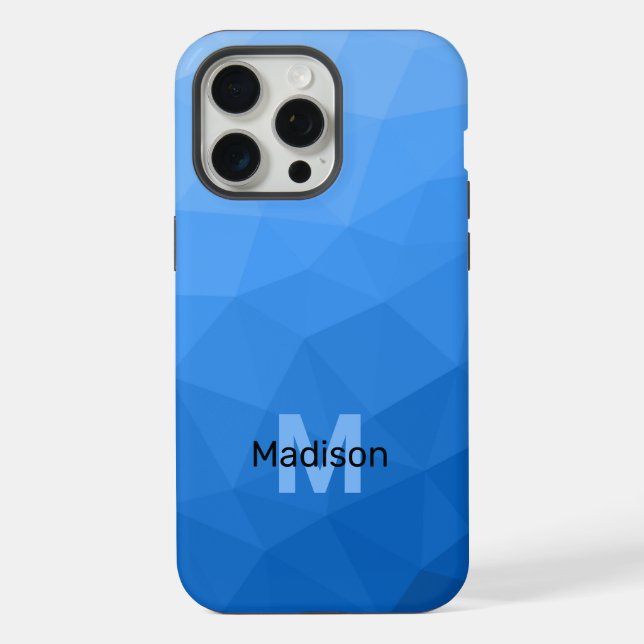 Light blue ombre geometric mesh pattern Monogram iPhone Case (Back)