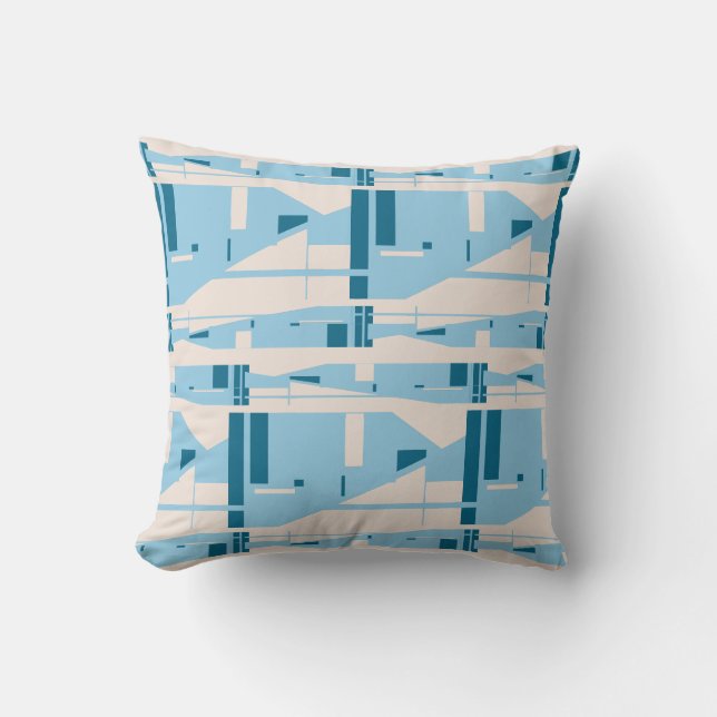 Light Blue on Beige Mediterranean Large Mosaics Cushion (Front)
