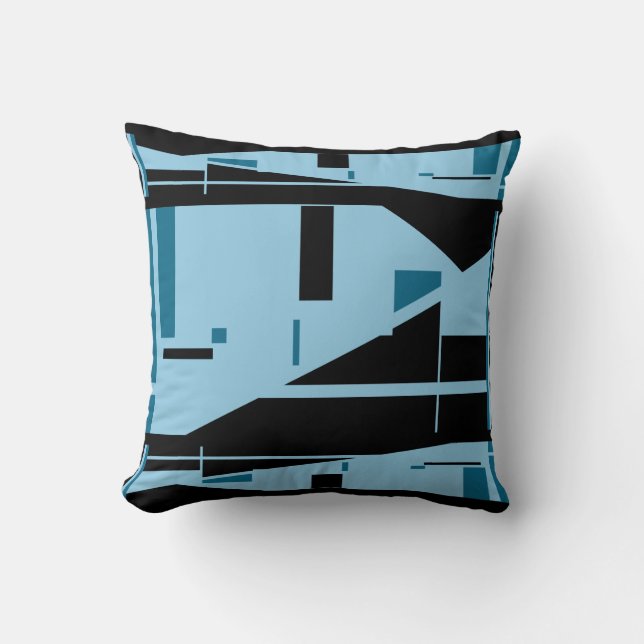 Light Blue on Black Classic Mediterranean Mosaic Cushion (Front)