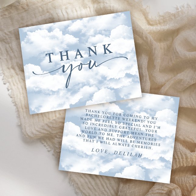 Light Blue "On Cloud Nine" Bachelorette Flat Thank You Card (Creator Uploaded)