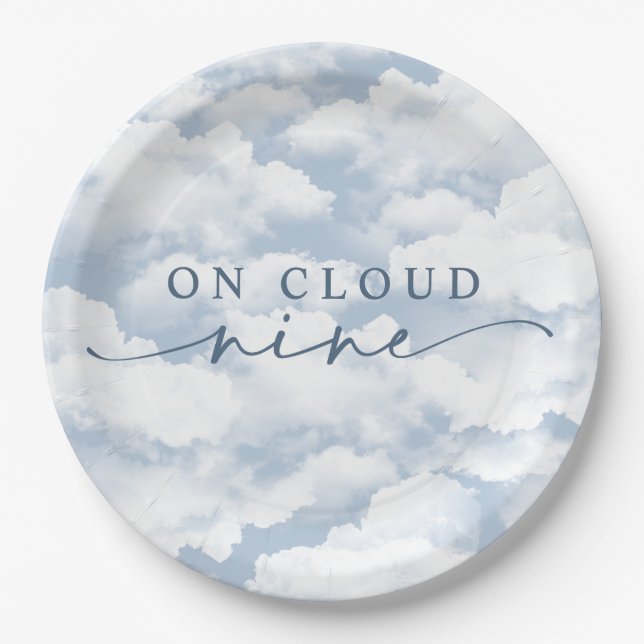 Light Blue "On Cloud Nine" Bachelorette Weekend  Paper Plate (Front)