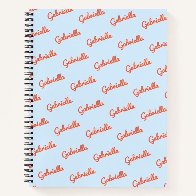 Light Blue Orange Name Personalized Script Notes Notebook (Front)