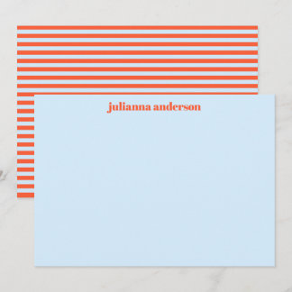Light Blue Orange Stripe Personalised Stationery Card