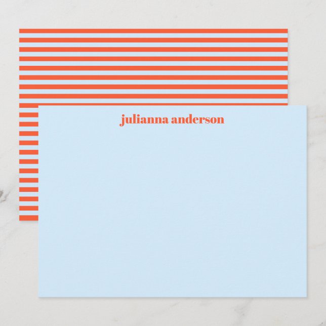 Light Blue Orange Stripe Personalised Stationery Card (Front/Back)