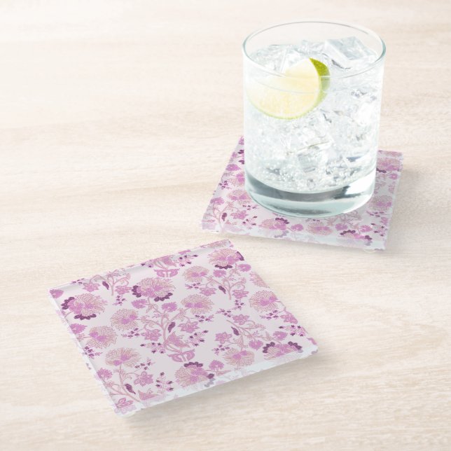 Light Blue Outlined Floral Design Coaster (Angled)