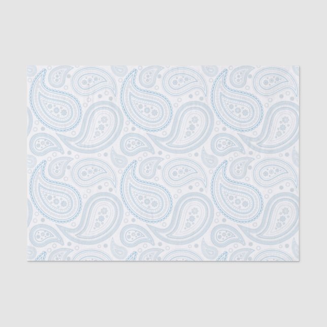 Light Blue Paisley Pattern on White Tissue Paper (Front)