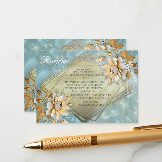 Light Blue-Palette on a Bronze Gold Barogue design Enclosure Card (Front/Back In Situ)