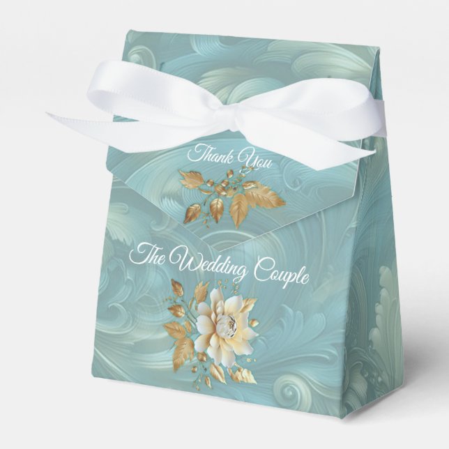 Light Blue-Palette on a Bronze Gold Barogue design Favour Box (Front Side)