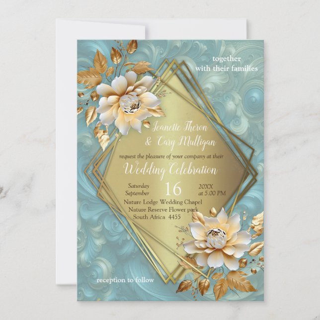 Light Blue-Palette on a Bronze Gold Barogue design Invitation (Front)