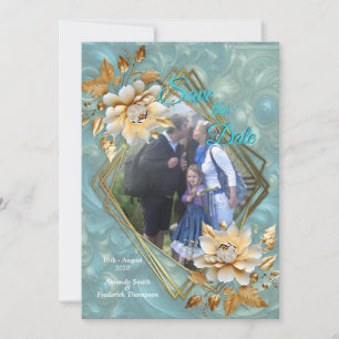 Light Blue-Palette on a Bronze Gold Barogue design Invitation