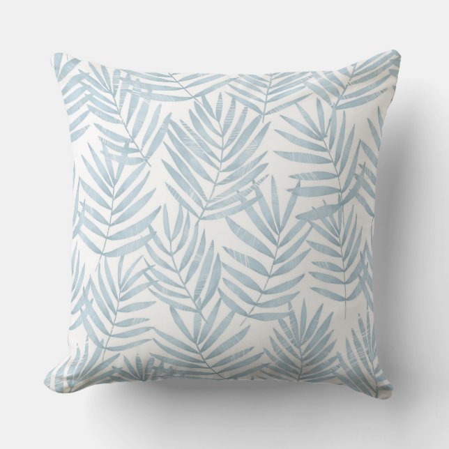Light Blue Palm Leaves Throw Pillow (Front)