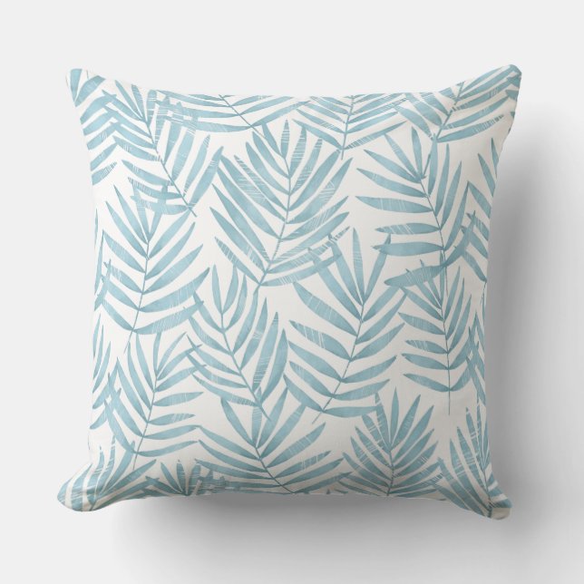 Light Blue Palm Leaves Throw Pillow (Front)