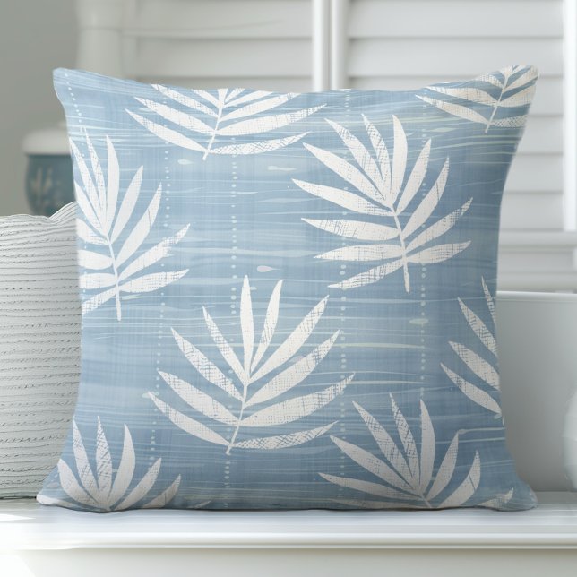 Light Blue Palm Leaves Throw Pillow (Creator Uploaded)