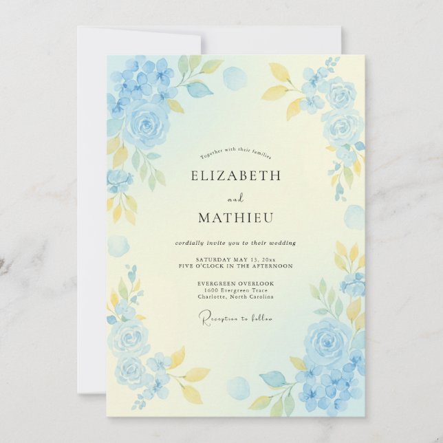 Light Blue Pastel Floral Wedding Invitation (Front)