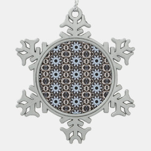 Light Blue Patterned Snowflake Pewter Christmas Ornament