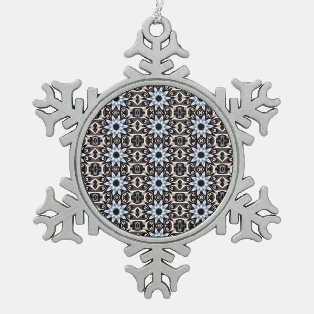 Light Blue Patterned Snowflake Pewter Christmas Ornament (Front)