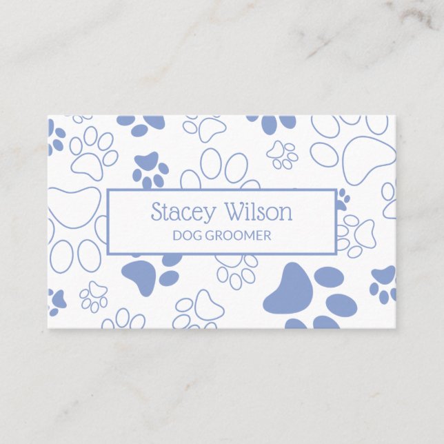Light Blue Paw Print Dog Walker | Pet Sitter Business Card (Front)