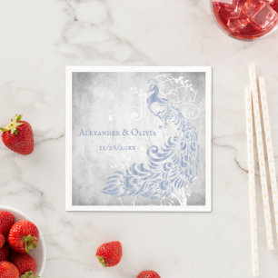 Light Blue Peacock Leaf Vine Bridal Shower Napkin