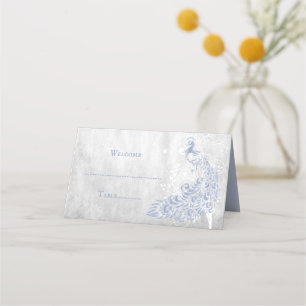 Light Blue Peacock Leaf Vine Reception Place Card