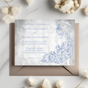Light Blue Peacock Leaf Vine Wedding Invitation