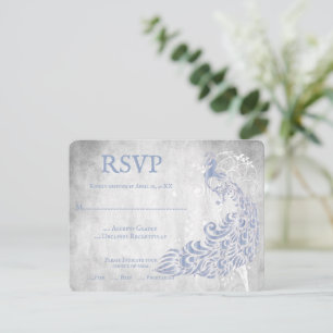 Light Blue Peacock Leaf Vine Wedding RSVP Card