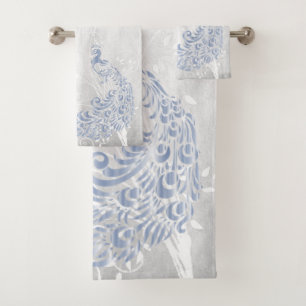 Light Blue Peacock Personalised Bath Towels