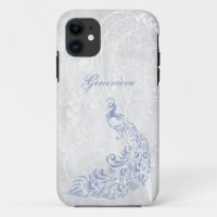 Light Blue Peacock Personalised iPhone 11 Case
