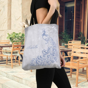 Light Blue Peacock Personalised Tote Bag