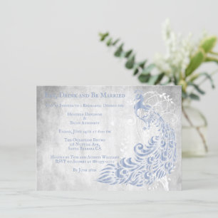 Light Blue Peacock Rehearsal Dinner Invite