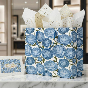 Light Blue Peony Luxury Floral Large Gift Bag