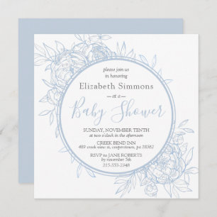 Light Blue Peony Modern Floral Toile Baby Shower Invitation